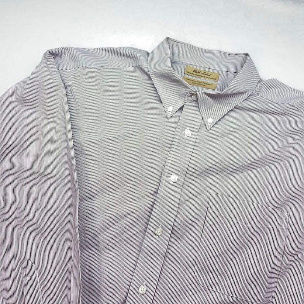 Roundtree & Yorke Gold Label Button Down Shirt Mens 18.5 Striped Puce